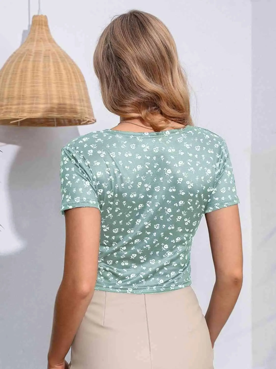 Floral Surplice Neck Short Sleeve Top Blouses - Tophatter Daily Deals