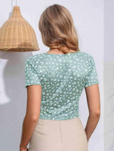 Floral Surplice Neck Short Sleeve Top Blouses - Tophatter Daily Deals