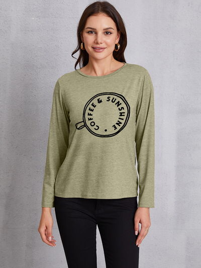 COFFEE SUNSHINE Round Neck Long Sleeve T-Shirt Sage Women's T-Shirts - Tophatter Daily Deals