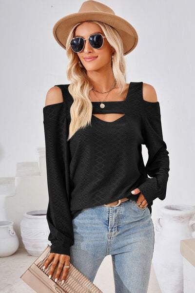 Cutout Square Neck Cold Shoulder T-Shirt Women's T-Shirts - Tophatter Daily Deals