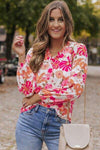 Floral V-Neck Frill Long Sleeve Blouse Blouses - Tophatter Daily Deals