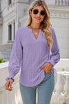 Eyelet Notched Lantern Sleeve T-Shirt Women's T-Shirts - Tophatter Daily Deals