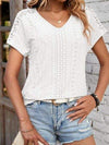 Eyelet V-Neck Short Sleeve T-Shirt Women's T-Shirts - Tophatter Daily Deals