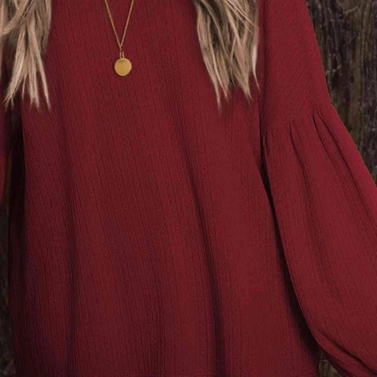 Round Neck Long Sleeve Ruched Blouse Blouses - Tophatter Daily Deals