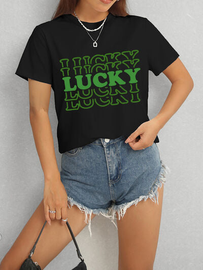 LUCKY Round Neck Short Sleeve T-Shirt Women's T-Shirts - Tophatter Daily Deals