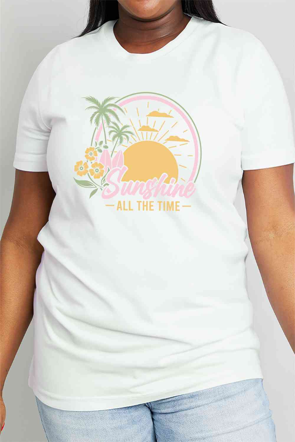 Simply Love Full Size SUNSHINE ALL THE TIME Graphic Cotton Tee Women's T-Shirts - Tophatter Daily Deals