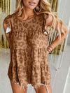 Ruffled Leopard Round Neck Tiered T-Shirt Camel Women's T-Shirts - Tophatter Daily Deals