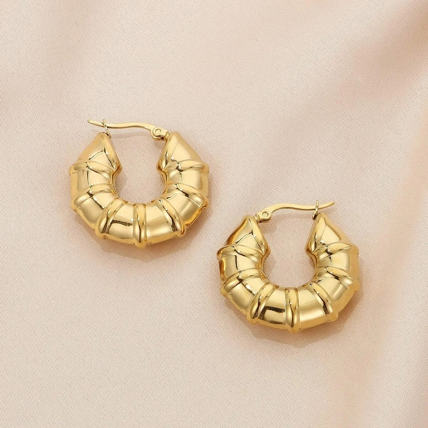 Stainless Steel Hinged Hoop Earrings Style E Gold One Size Earrings - Tophatter Daily Deals
