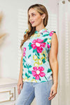 Double Take Floral Print Ruffle Shoulder Blouse Blouses - Tophatter Daily Deals