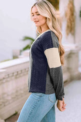 V Neck Color Block Top Blouses - Tophatter Daily Deals