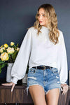 Frill Trim Balloon Sleeve Textured Blouse Blouses - Tophatter Daily Deals