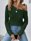 Lace Detail Asymmetrical Neck Long Sleeve T-Shirt Women's T-Shirts - Tophatter Daily Deals