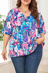 Floral Center Seam V-Neck Blouse Blouses - Tophatter Daily Deals