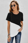 Two-Tone Round Neck Tee Black Women's T-Shirts - Tophatter Daily Deals