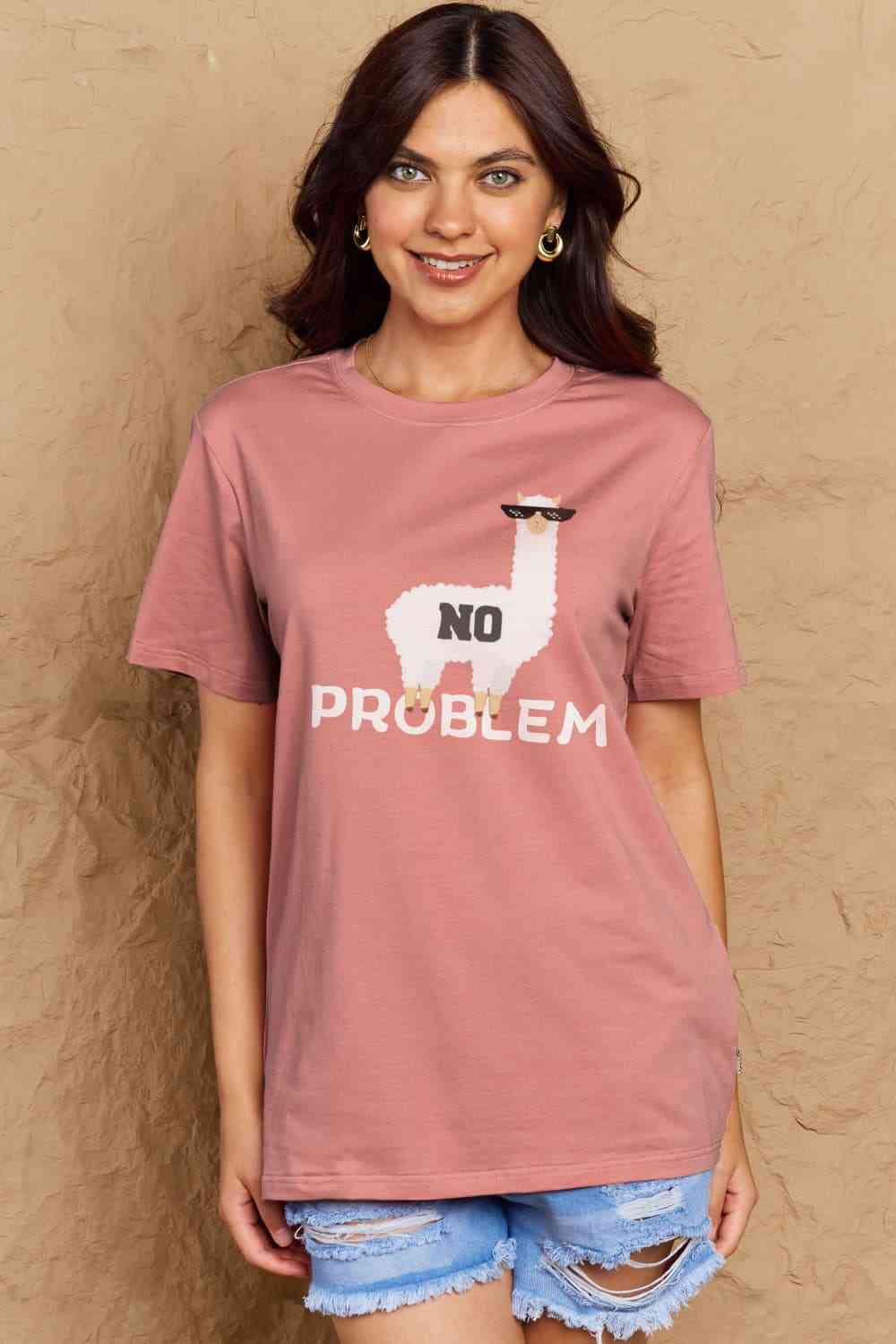 Simply Love Full Size NO PROBLEM Graphic Cotton Tee Dusty Pink Women's T-Shirts - Tophatter Daily Deals