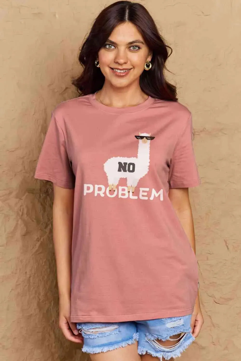 Simply Love Full Size NO PROBLEM Graphic Cotton Tee Dusty Pink Women's T-Shirts - Tophatter Daily Deals