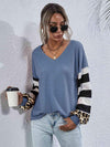 Leopard Striped Waffle-Knit Top Sky Blue Blouses - Tophatter Daily Deals