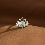925 Sterling Silver Inlaid Zircon Lotus Shape Ring Rings - Tophatter Daily Deals