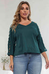 3/4 Sleeve Cutout Detail Top Green Women's T-Shirts - Tophatter Daily Deals