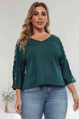 3/4 Sleeve Cutout Detail Top Green Women's T-Shirts - Tophatter Daily Deals