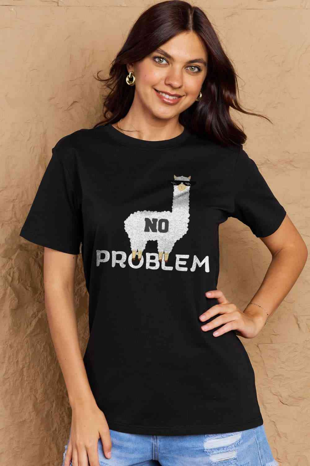 Simply Love Full Size NO PROBLEM Graphic Cotton Tee Black Women's T-Shirts - Tophatter Daily Deals