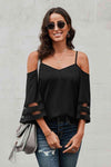 Cold-Shoulder Three-Quarter Flare Sleeve Blouse Black Blouses - Tophatter Daily Deals