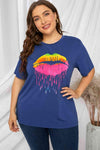 Plus Size Lip Graphic Tee Shirt Cobalt Blue Women's T-Shirts - Tophatter Daily Deals