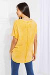 Zenana Start Small Washed Waffle Knit Top in Yellow Gold Blouses - Tophatter Daily Deals