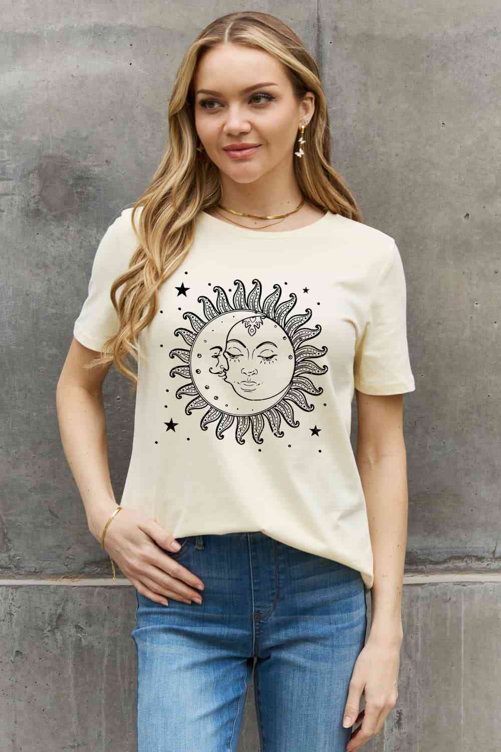 Simply Love Simply Love Sun and Star Graphic Cotton Tee Women's T-Shirts - Tophatter Daily Deals