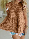 Ruffled Leopard Round Neck Tiered T-Shirt Women's T-Shirts - Tophatter Daily Deals