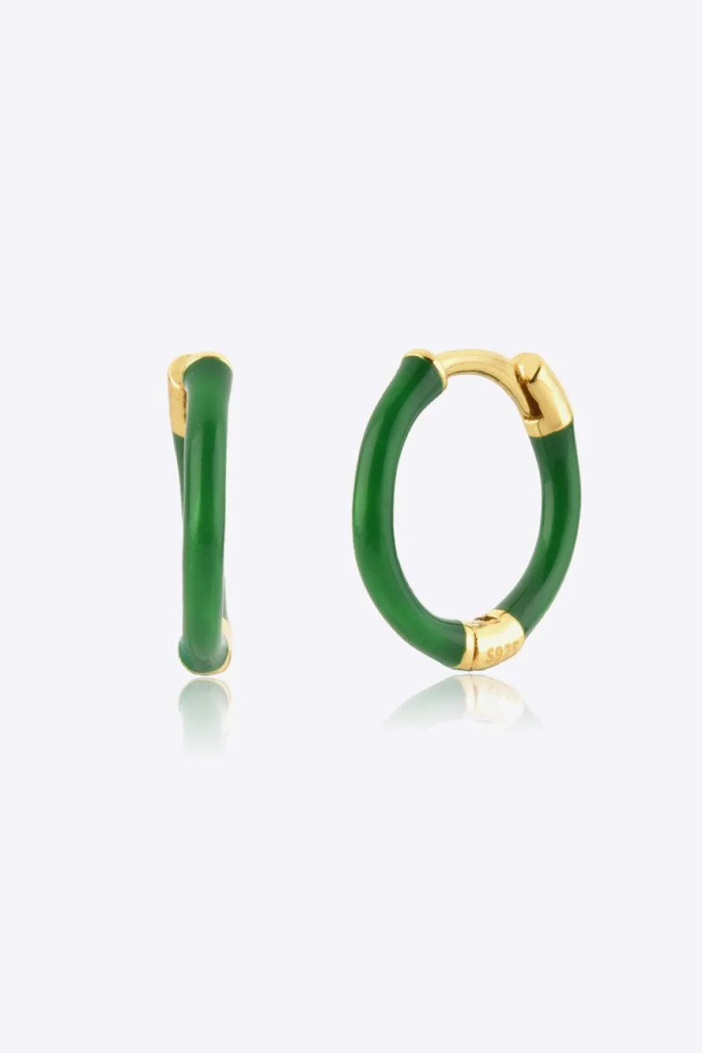 925 Sterling Silver Huggie Earrings Mid Green One Size Earrings - Tophatter Daily Deals