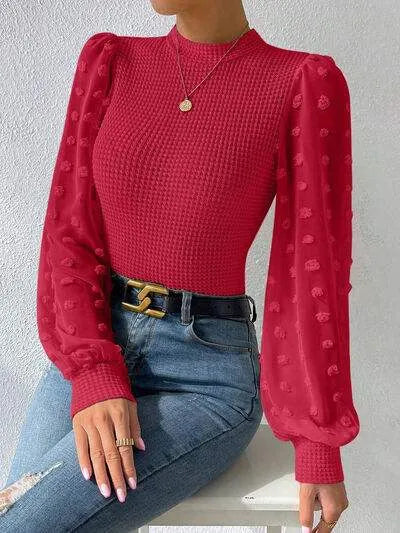 Swiss Dot Waffle-Knit Lantern Sleeve T-Shirt Women's T-Shirts - Tophatter Daily Deals