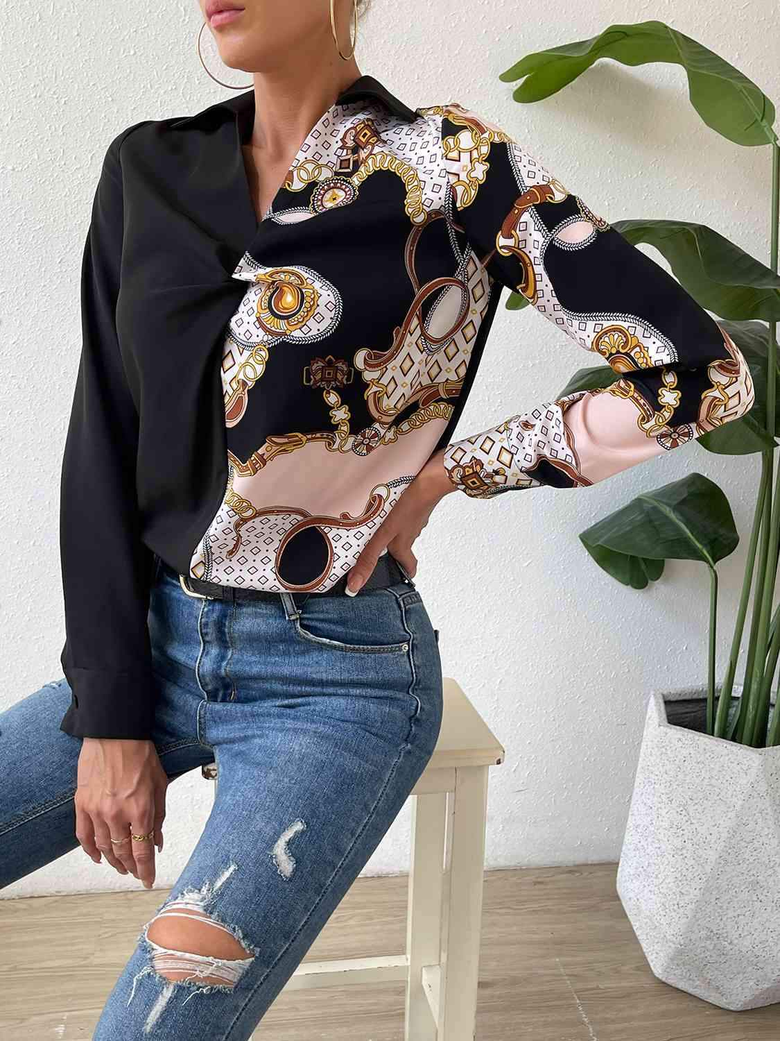 Twist Front Collared Blouse Blouses - Tophatter Daily Deals