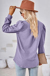 Ruched Notched Long Sleeve T-Shirt Women's T-Shirts - Tophatter Daily Deals