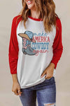 Raglan Sleeve MAKE AMERICA COWBOY AGAIN Graphic Tee Red - Tophatter Daily Deals