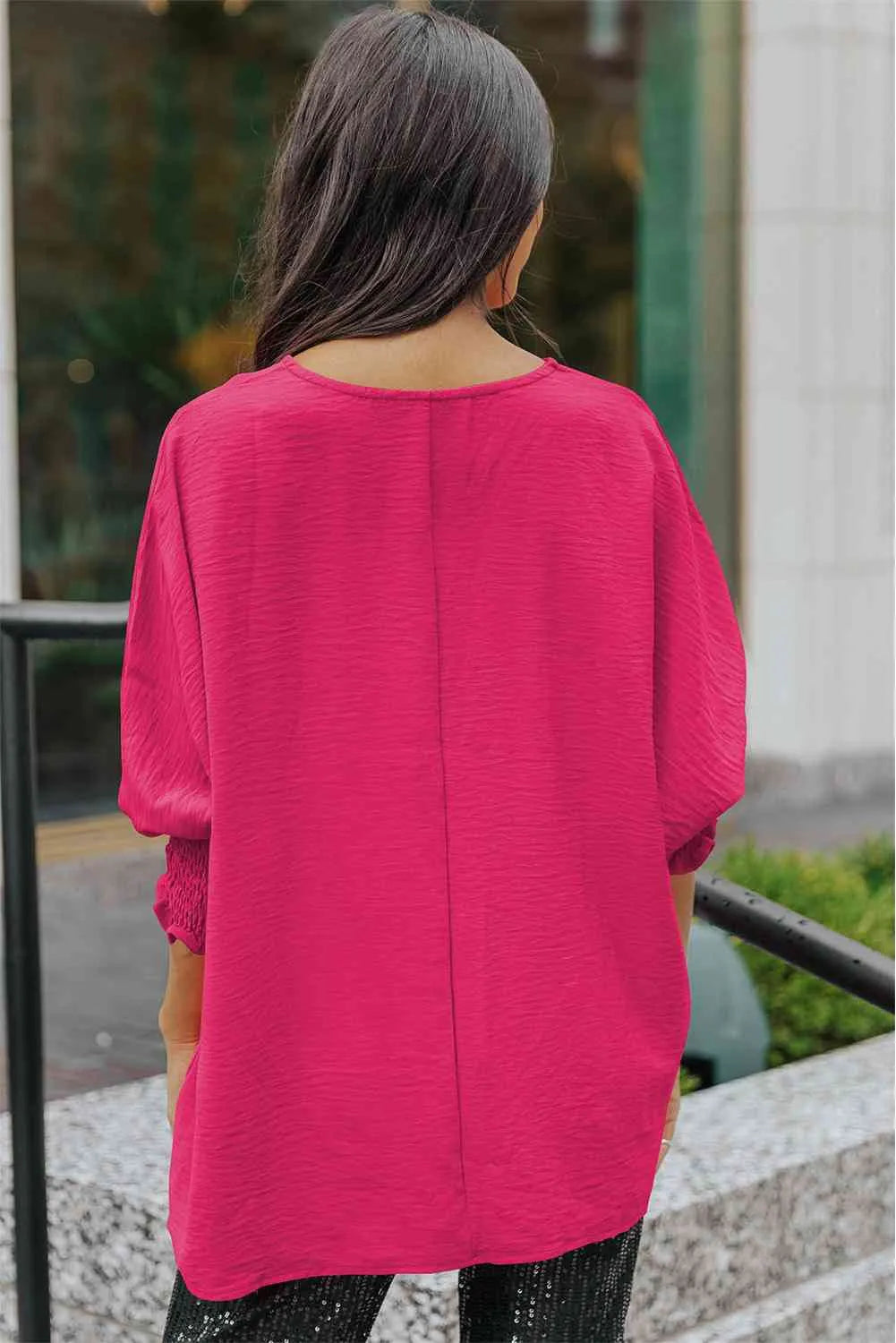 Round Neck Dolman Sleeve Textured Blouse Blouses - Tophatter Daily Deals