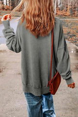 Dropped Shoulder Round Neck Long Sleeve Blouse Blouses - Tophatter Daily Deals