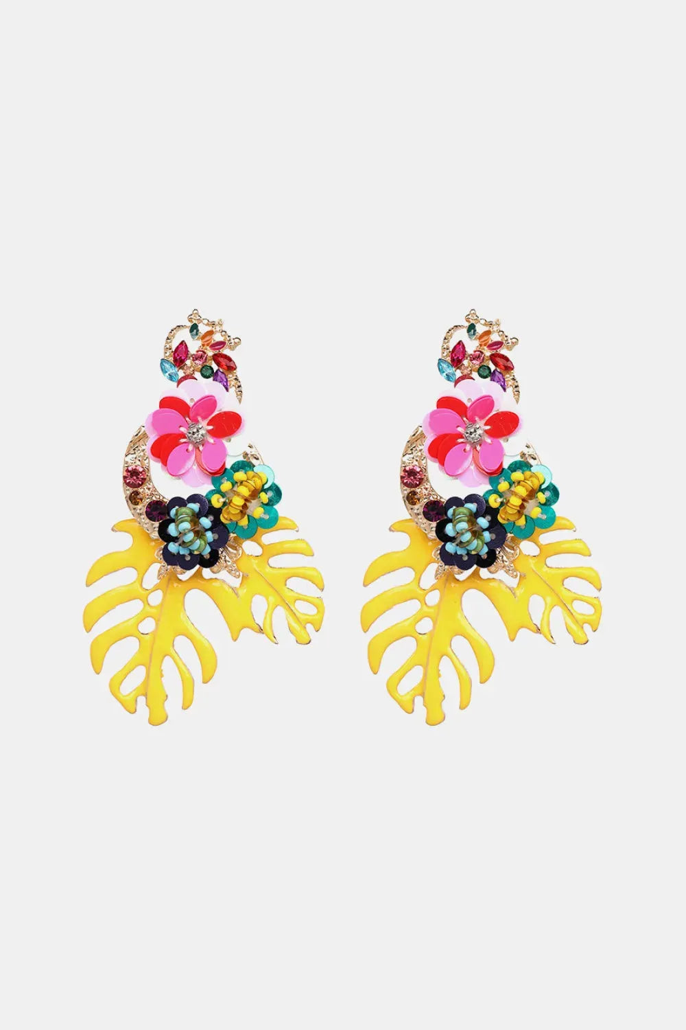 Leaf & Flower Shape Zinc Alloy Dangle Earrings Canary Yellow One Size Earrings - Tophatter Daily Deals