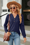 V-Neck Long Sleeve Blouse Dark Navy Blouses - Tophatter Daily Deals