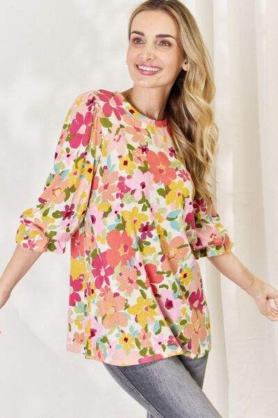 Celeste Full Size Floral Flounce Sleeve Top Blouses - Tophatter Daily Deals