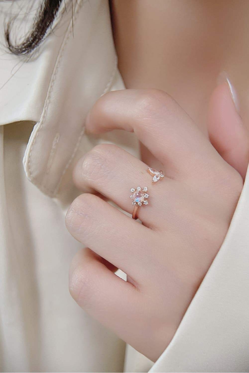 Moonstone 18K Rose Gold-Plated Open Ring Moonstone - Tophatter Daily Deals