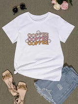 COFFEE Round Neck Short Sleeve T-Shirt White Women's T-Shirts - Tophatter Daily Deals