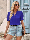 V-Neck Short Sleeve Blouse Royal Blue Blouses - Tophatter Daily Deals