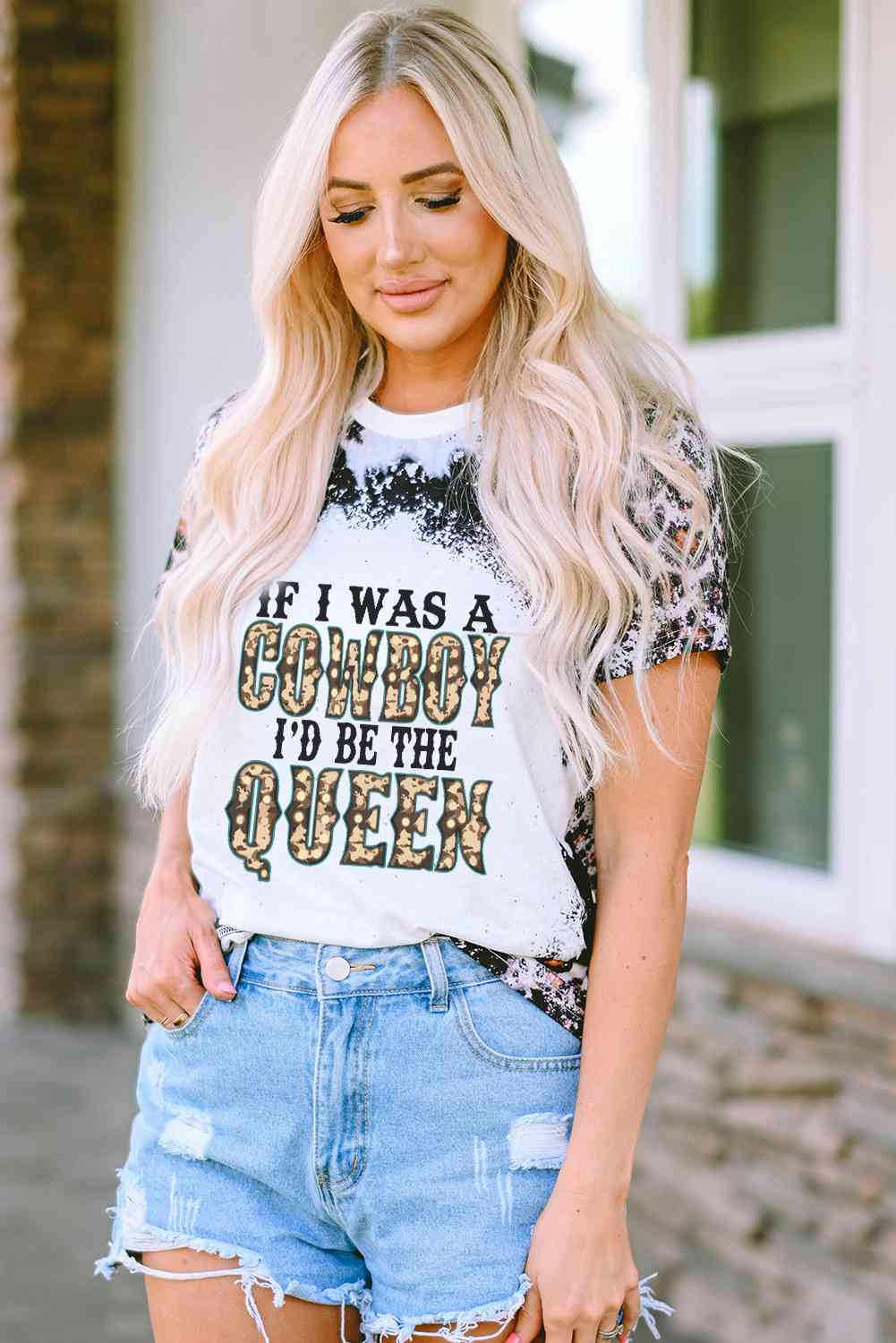 Slogan Graphic Leopard Round Neck Tee Women's T-Shirts - Tophatter Daily Deals