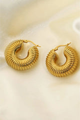 18K Gold-Plated Copper Ribbed Hoop Earrings Gold One Size Earrings - Tophatter Daily Deals