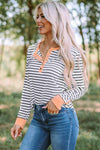 Striped Contrast Trim Quarter Snap T-Shirt Women's T-Shirts - Tophatter Daily Deals