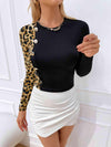 Leopard Print Round Neck Buttoned Tee Women's T-Shirts - Tophatter Daily Deals