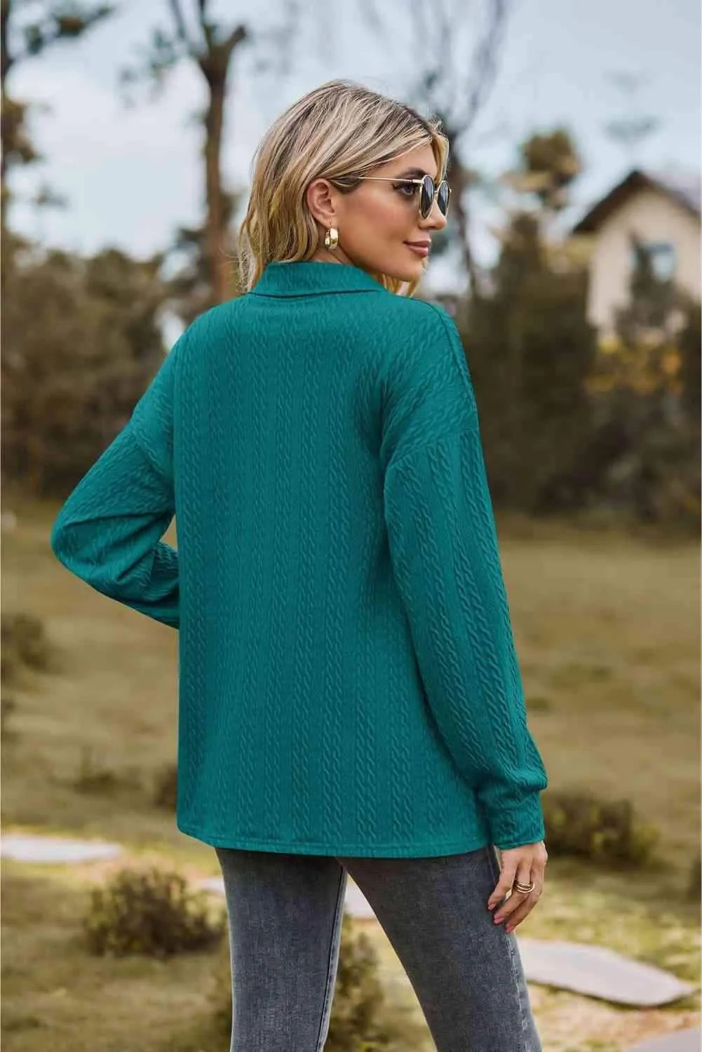Collared Neck Long Sleeve Blouse Blouses - Tophatter Daily Deals
