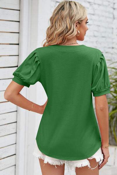 Notched Ruched Short Sleeve T-Shirt Women's T-Shirts - Tophatter Daily Deals