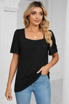 Square Neck Puff Sleeve T-Shirt Black Women's T-Shirts - Tophatter Daily Deals